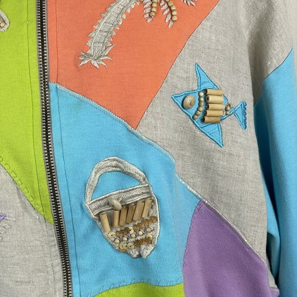 Vintage IB Diffusion Linen Bomber Jacket Large Zip 90s Cruise Vacation Hong Kong - Picture 5 of 12